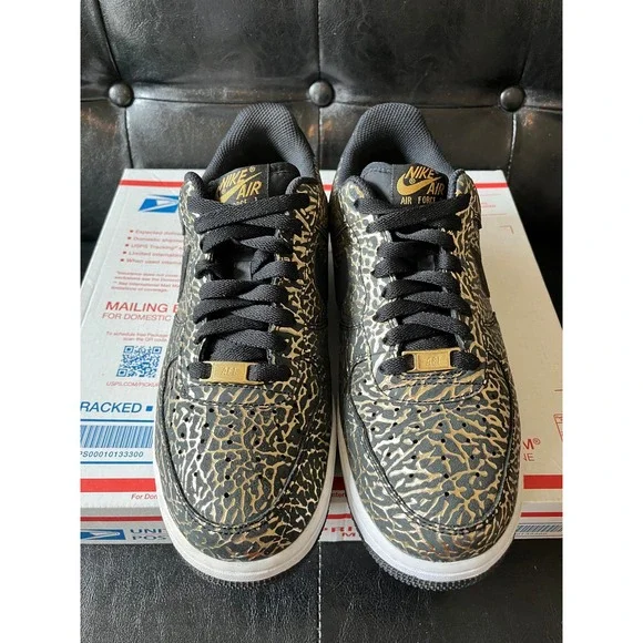 Nike Air Force 1 Low Elephant Print Black Metallic Gold